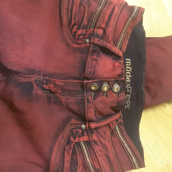 Moda Xpress red died high waisted jeans - Picture 3 of 4
